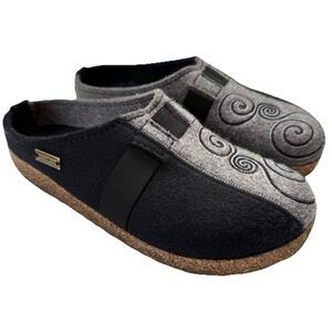 Haflinger Womens MAGIC SWIRL Black Gray Wool Clogs Slippers Sz 41 /US 10